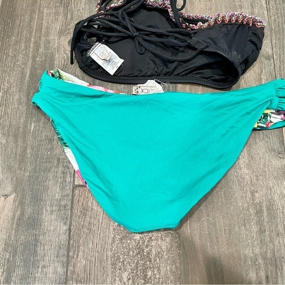 Becca 3 Piece Set - Mardi Gras 1 Shoulder Bikini And Reversible Bottom Size M - Picture 10 of 14